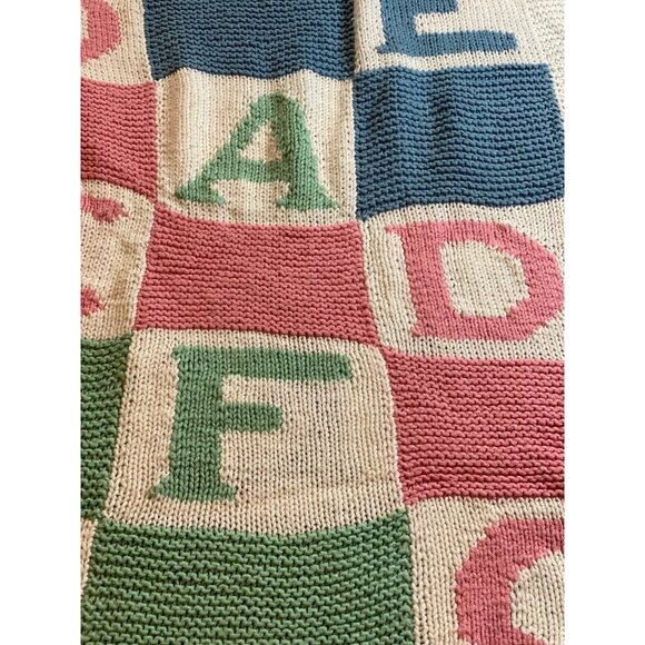 ABCDEF Alphabet Blocks Knit Baby Blanket Pink Blue White Green Security Lovey - Picture 6 of 9